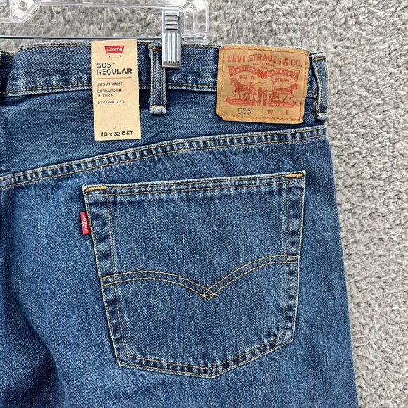 Levis 505 Jeans Mens 48 X 32 Straight Leg Big & Tall Blue Denim - Picture 3 of 13